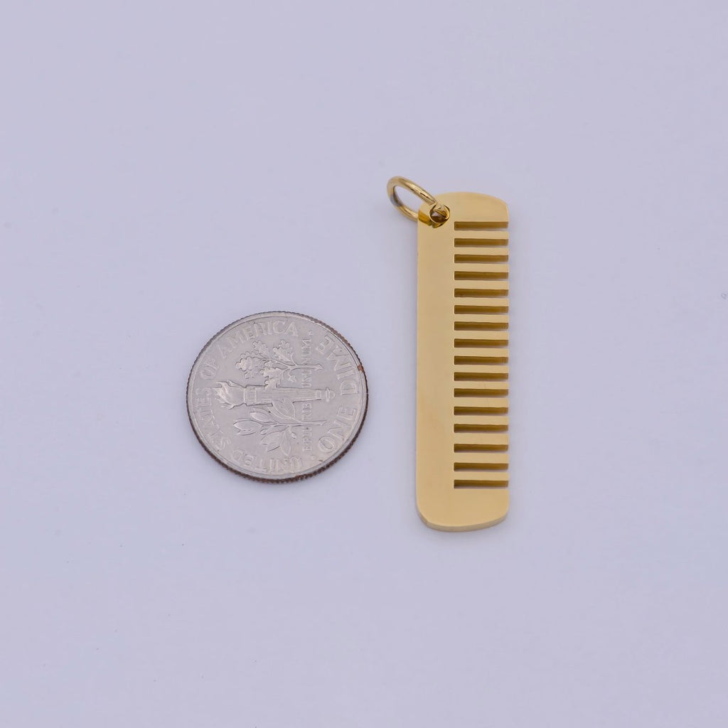24K Gold plated Stainless Steel Comb Charms, Golden Haircomb Hairstylist Salon Stylist Bracelet Earring Necklace for Jewelry Making E-692 - DLUXCA