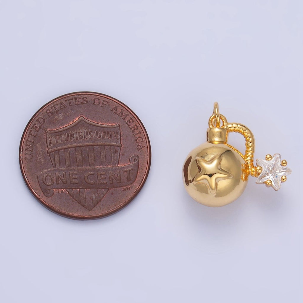 24K Gold plated Star CZ Explosion Multidimensional 3D Charm in Gold & Silver | W137 - DLUXCA