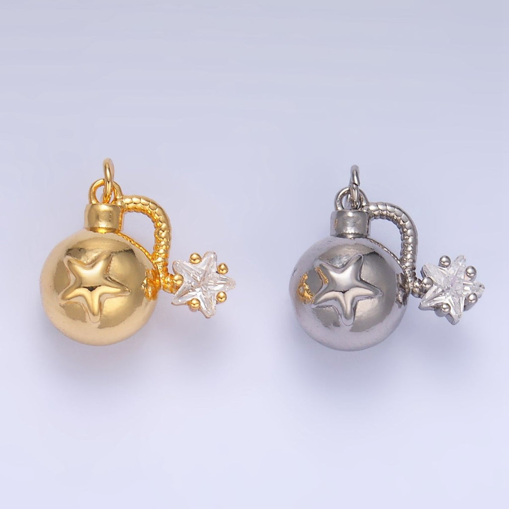 24K Gold plated Star CZ Explosion Multidimensional 3D Charm in Gold & Silver | W137 - DLUXCA