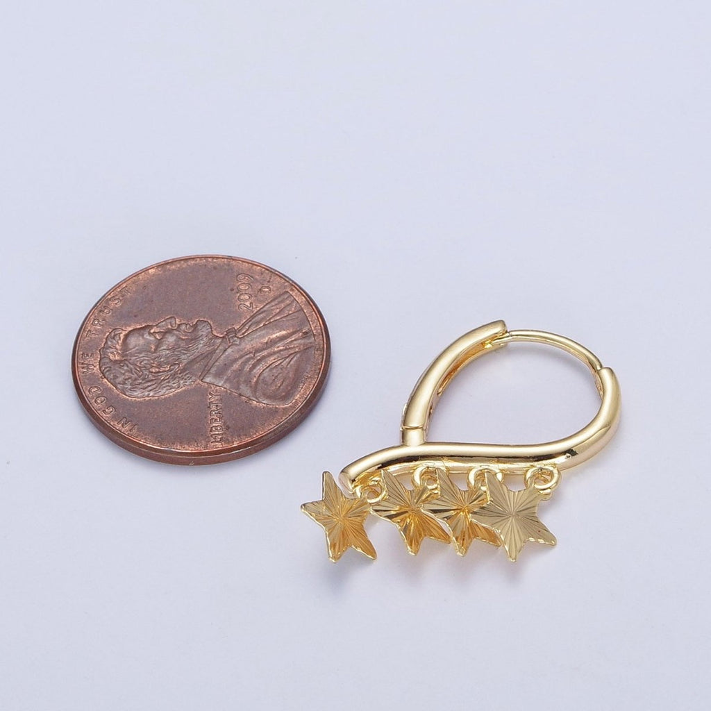 24K Gold plated Starburst Celestial Star Charm Dangle on Teardrop Huggie Hoop Earrings T-181 - DLUXCA