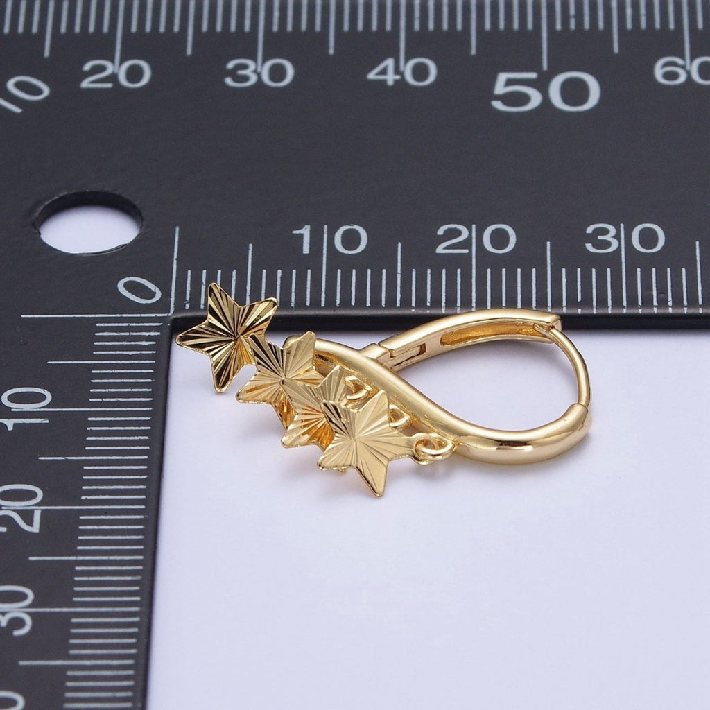 24K Gold plated Starburst Celestial Star Charm Dangle on Teardrop Huggie Hoop Earrings T-181 - DLUXCA