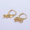 24K Gold plated Starburst Celestial Star Charm Dangle on Teardrop Huggie Hoop Earrings T-181 - DLUXCA