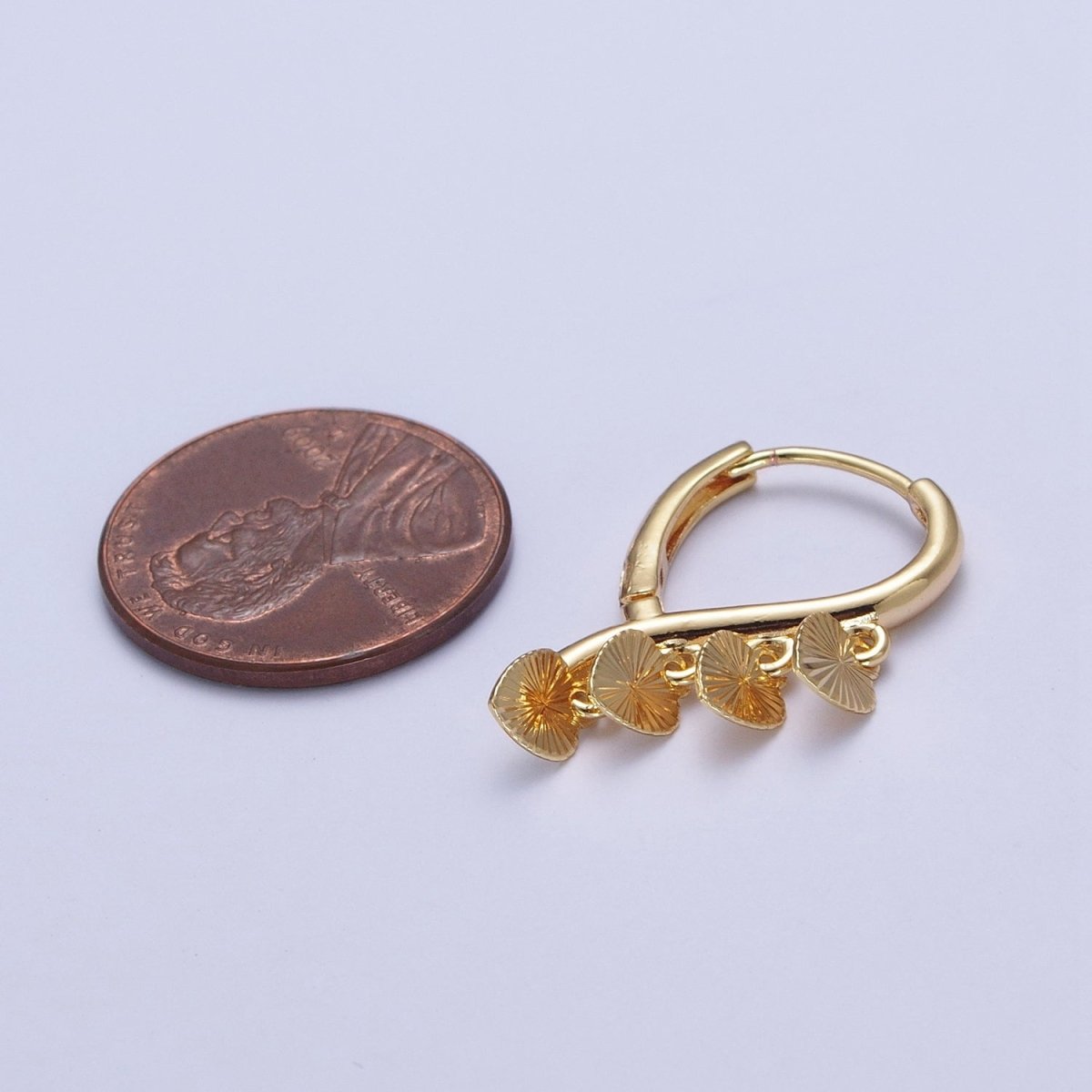 24K Gold plated Starburst Heart Love Dangle on Teardrop Huggie Hoop Earrings T-180 - DLUXCA