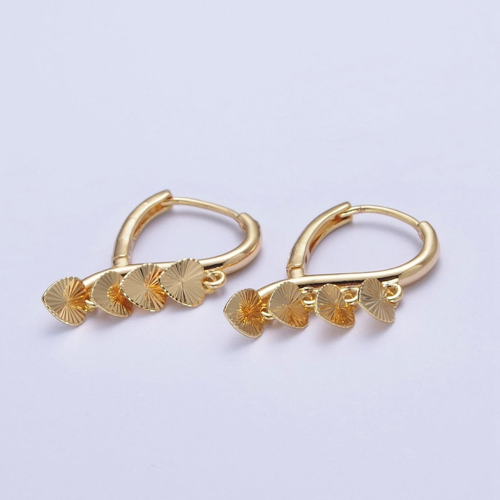 24K Gold plated Starburst Heart Love Dangle on Teardrop Huggie Hoop Earrings T-180 - DLUXCA
