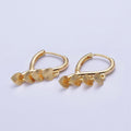 24K Gold plated Starburst Heart Love Dangle on Teardrop Huggie Hoop Earrings T-180 - DLUXCA