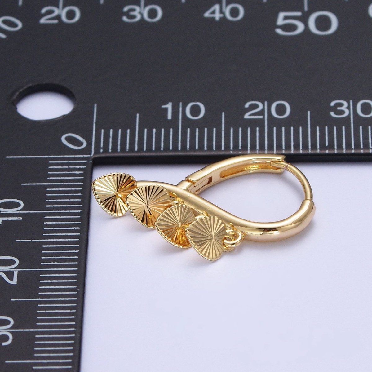 24K Gold plated Starburst Heart Love Dangle on Teardrop Huggie Hoop Earrings T-180 - DLUXCA