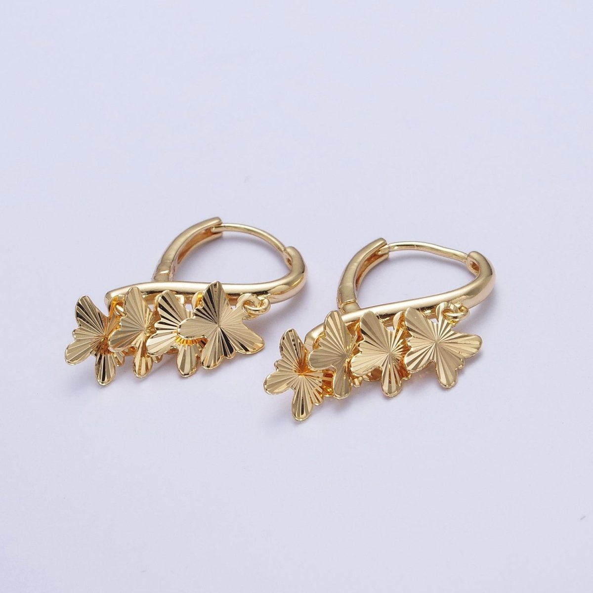 24K Gold plated Starburst Mariposa Butterfly Dangle on Teardrop Huggie Hoop Earrings T-183 - DLUXCA
