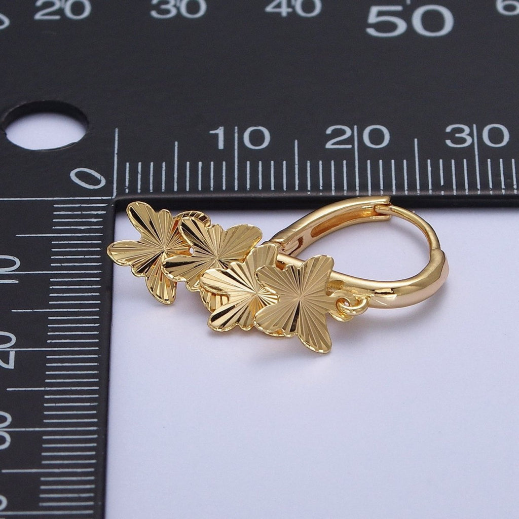 24K Gold plated Starburst Mariposa Butterfly Dangle on Teardrop Huggie Hoop Earrings T-183 - DLUXCA