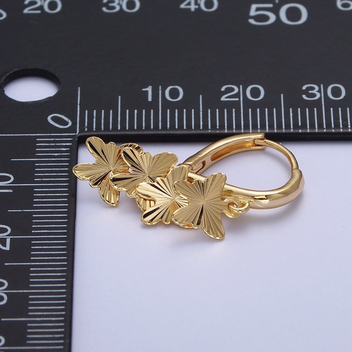 24K Gold plated Starburst Mariposa Butterfly Dangle on Teardrop Huggie Hoop Earrings T-183 - DLUXCA