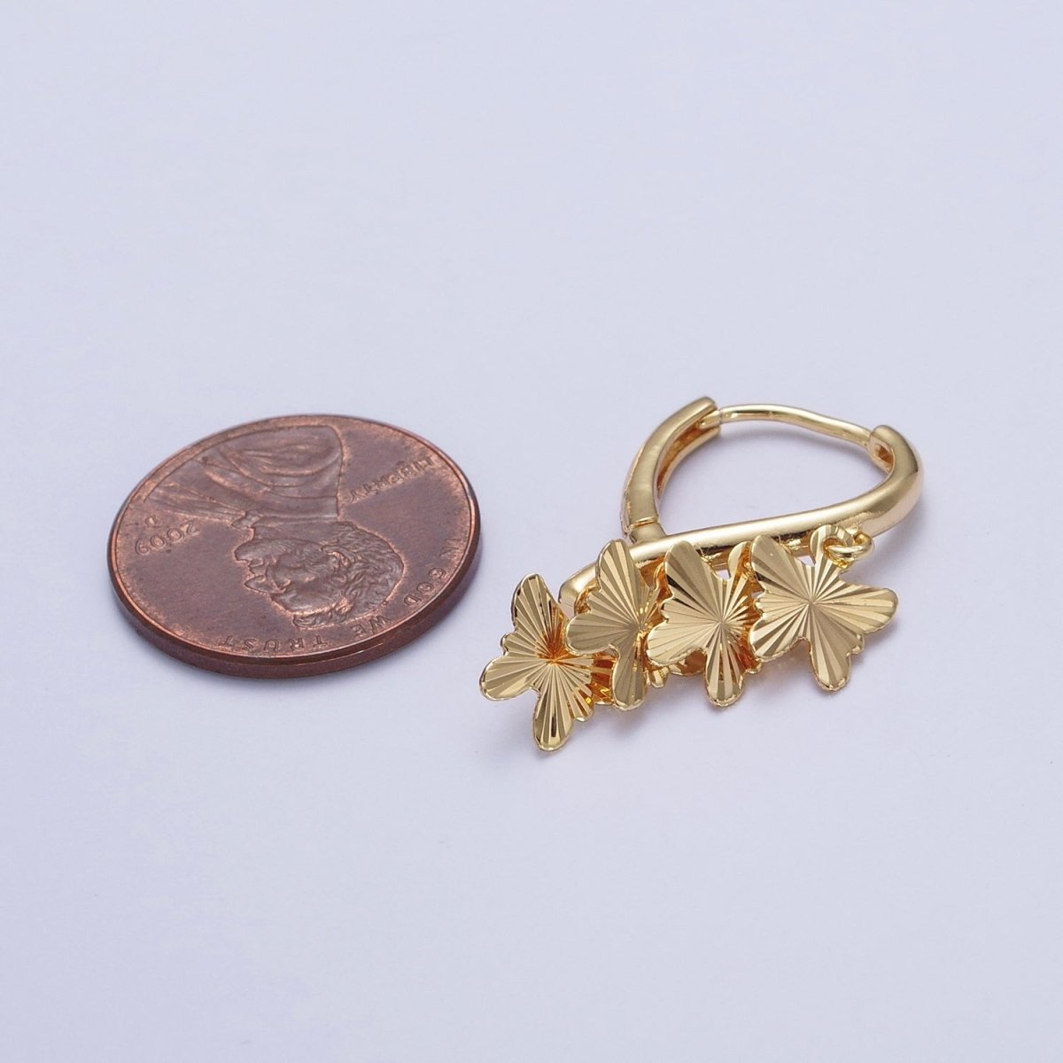 24K Gold plated Starburst Mariposa Butterfly Dangle on Teardrop Huggie Hoop Earrings T-183 - DLUXCA