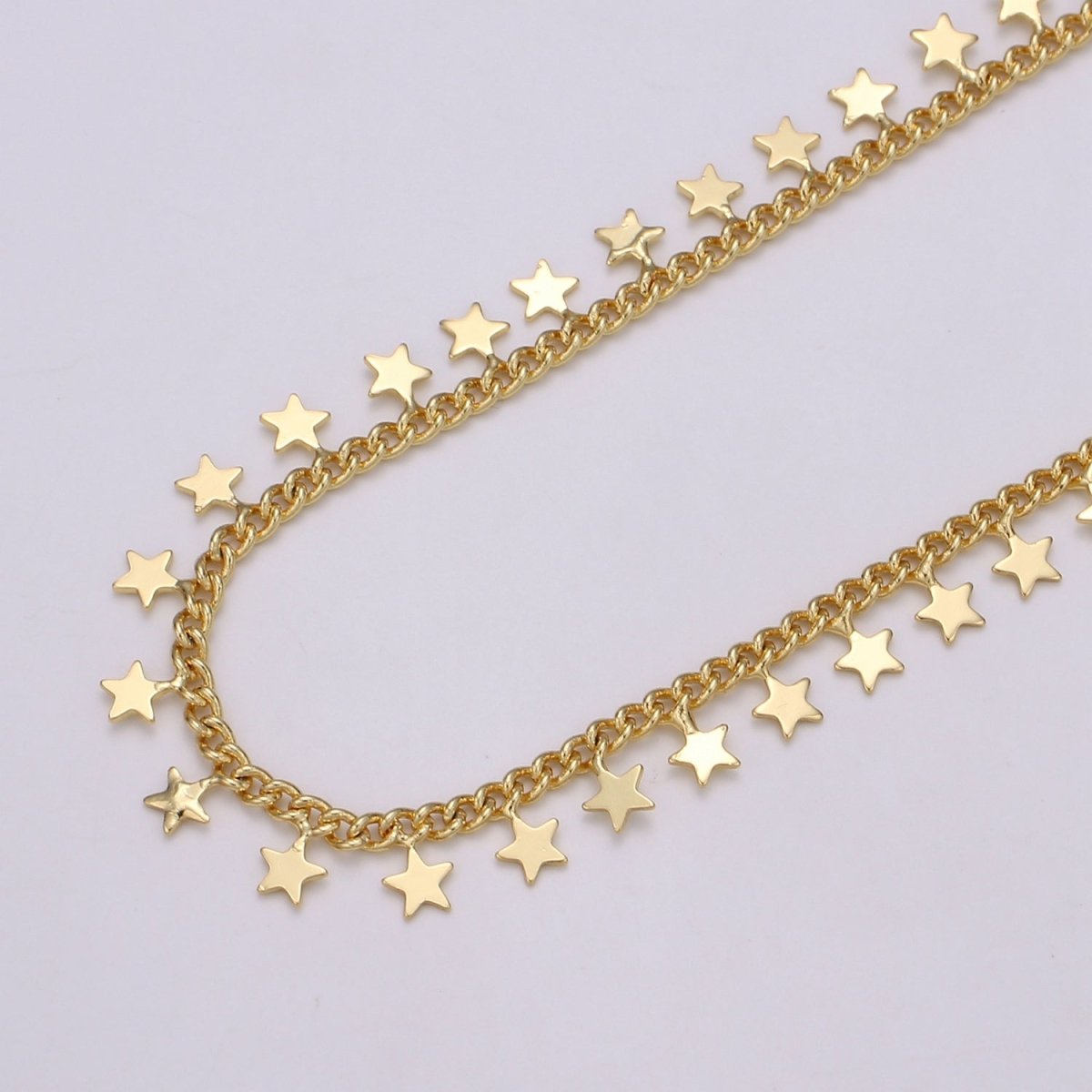 24K Gold plated Stars Charmed Chain By Yard, Wholesale Twisted Curb Chain, Unfinished CURB DESIGNED Chain For Jewelry Making | ROLL-353 Clearance Pricing - DLUXCA