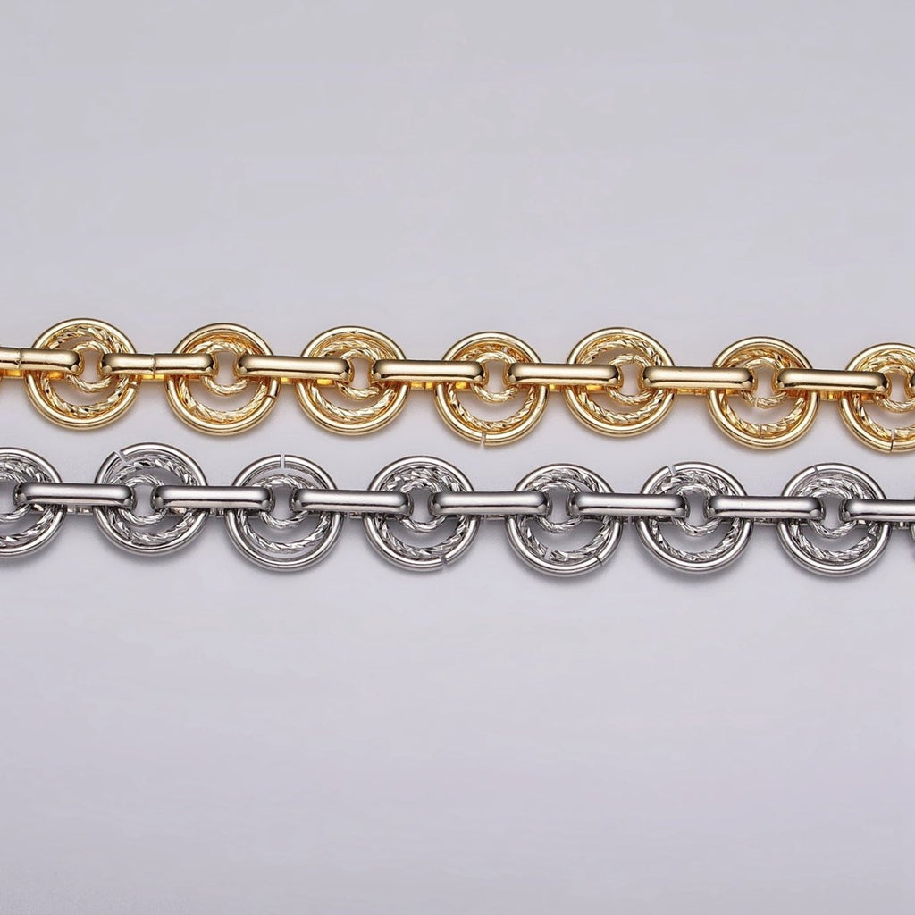 24k Gold plated Statement Designed Textured Round Rolo Unfinished Statement Chain in Gold & Silver | ROLL-1135, ROLL-1136 Clearance Pricing
