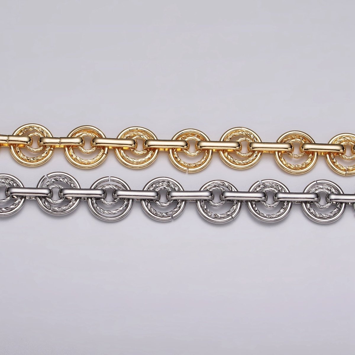 24k Gold plated Statement Designed Textured Round Rolo Unfinished Statement Chain in Gold & Silver | ROLL-1135, ROLL-1136 Clearance Pricing