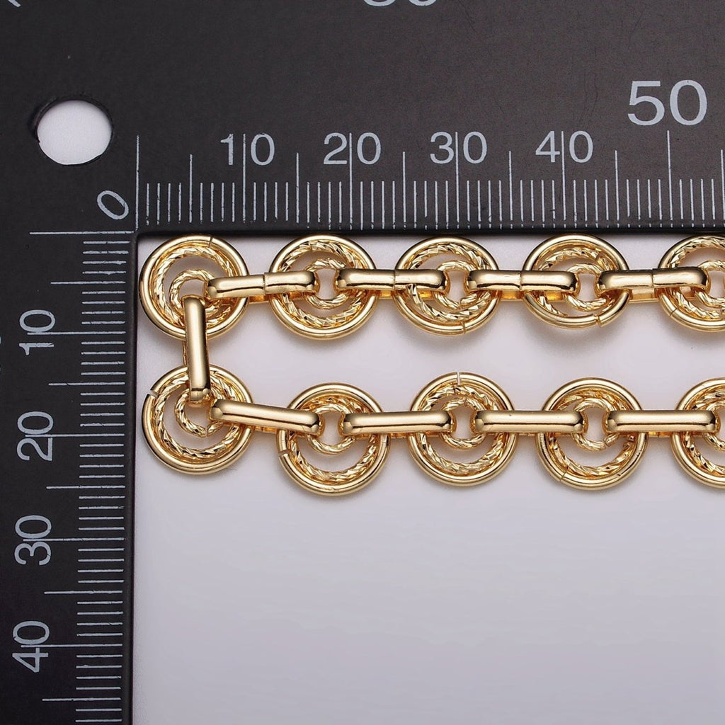 24k Gold plated Statement Designed Textured Round Rolo Unfinished Statement Chain in Gold & Silver | ROLL-1135, ROLL-1136 Clearance Pricing