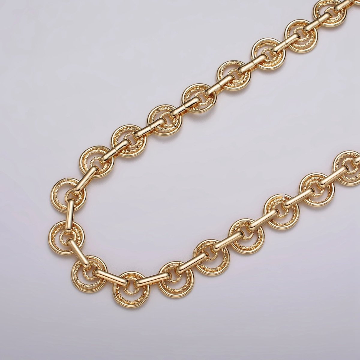 24k Gold plated Statement Designed Textured Round Rolo Unfinished Statement Chain in Gold & Silver | ROLL-1135, ROLL-1136 Clearance Pricing