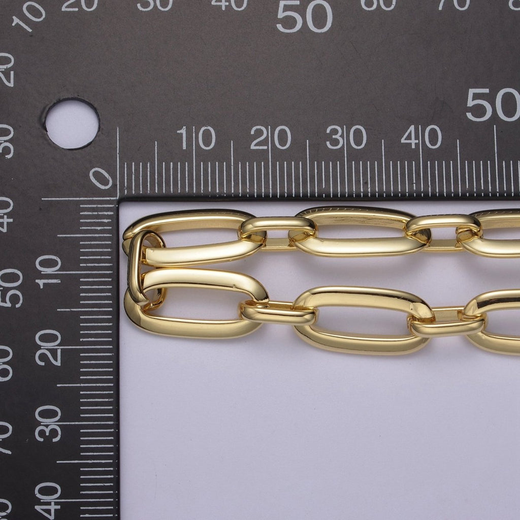 24K Gold plated Statement Oval PaperClip Cable Chain By yard For Jewelry Making | ROLL-697 Clearance Pricing - DLUXCA