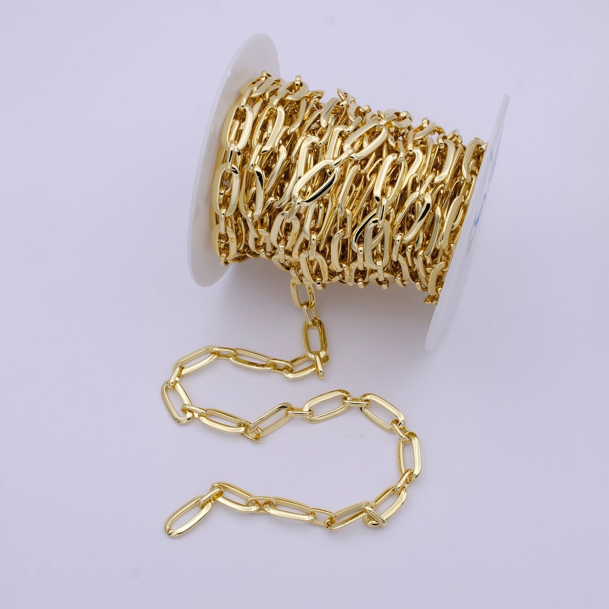 24K Gold plated Statement Oval PaperClip Cable Chain By yard For Jewelry Making | ROLL-697 Clearance Pricing - DLUXCA