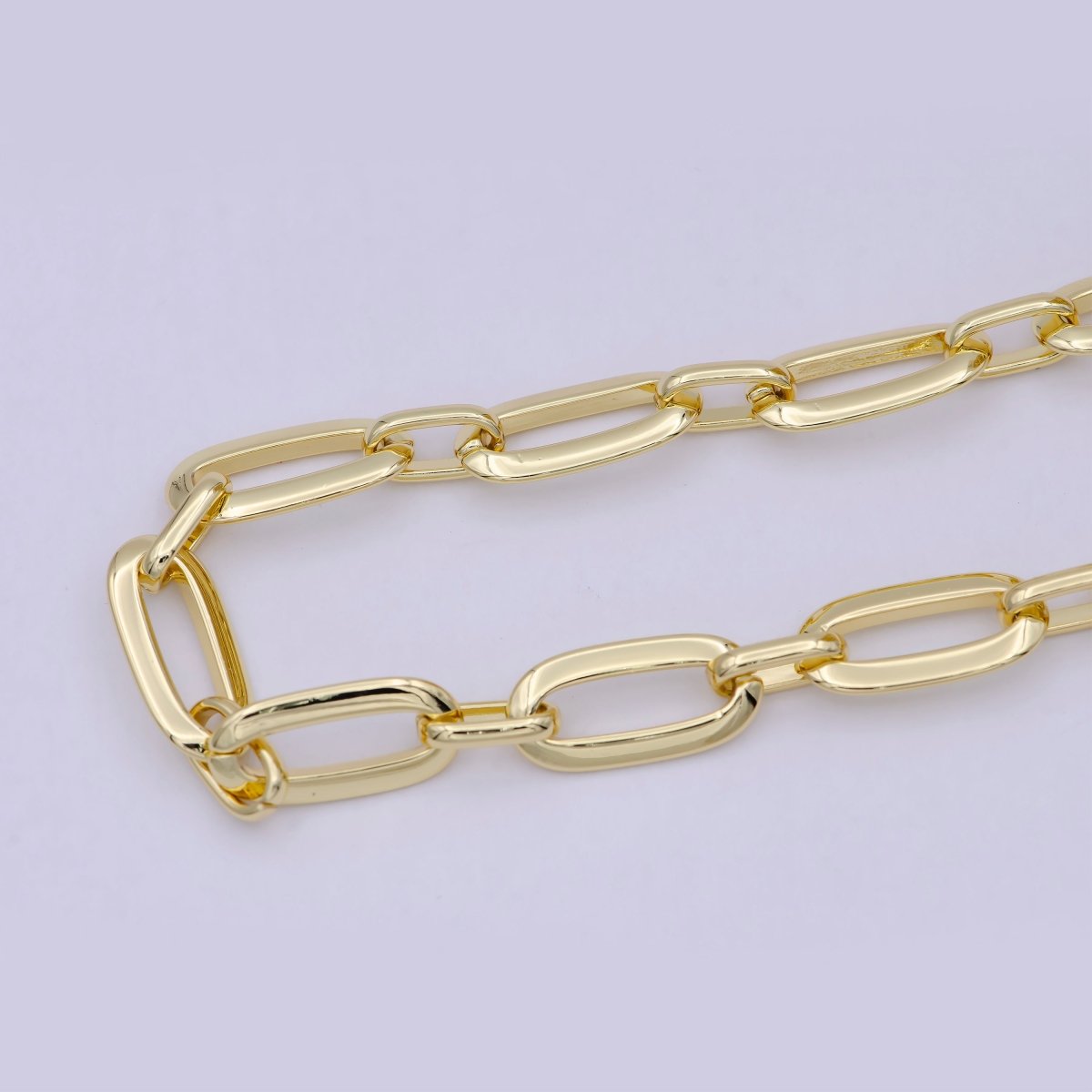 24K Gold plated Statement Oval PaperClip Cable Chain By yard For Jewelry Making | ROLL-697 Clearance Pricing - DLUXCA