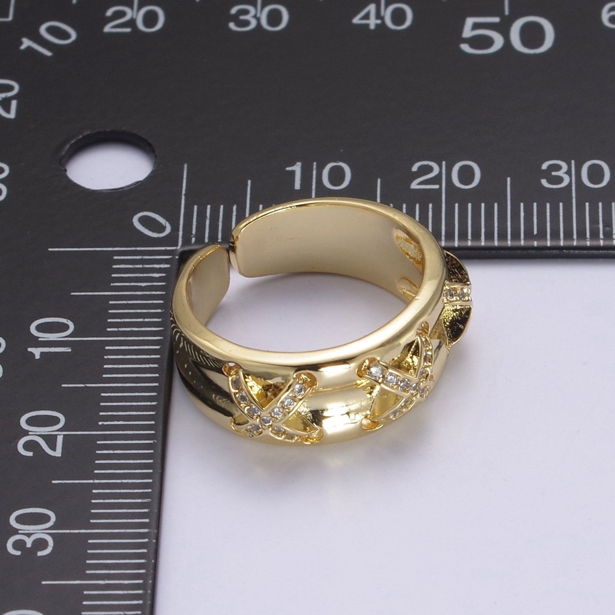 24K Gold plated Statement X Crystal Zirconia CZ Adjustable Ring U-411 - DLUXCA