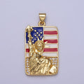 24K Gold plated Statue of Liberty American Flag Enamel Micro Paved Tag Pendant I-281 - DLUXCA