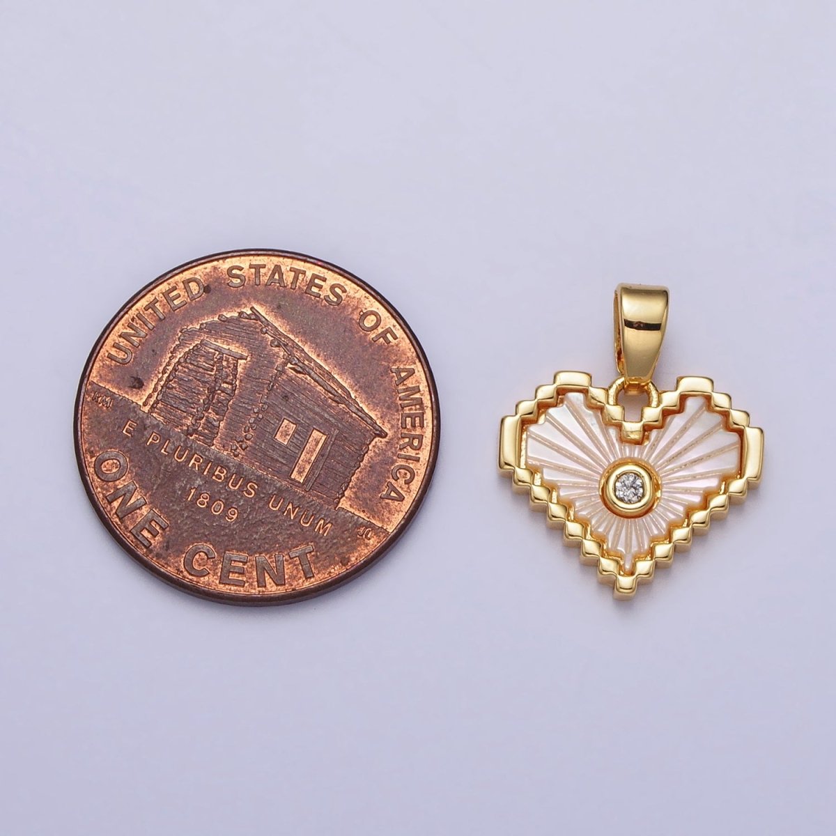 24K Gold plated Stripped Shell Pearl CZ Heart Pendant | AA108 - DLUXCA