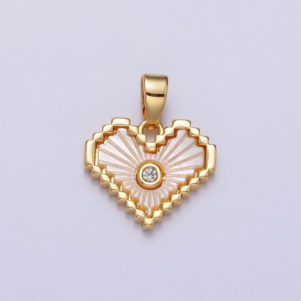 24K Gold plated Stripped Shell Pearl CZ Heart Pendant | AA108 - DLUXCA