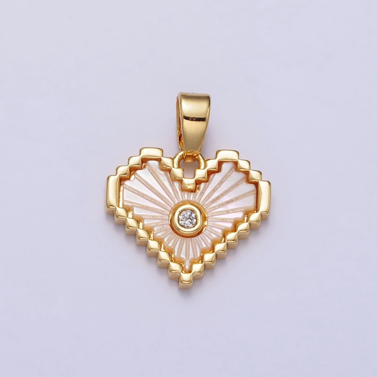 24K Gold plated Stripped Shell Pearl CZ Heart Pendant | AA108 - DLUXCA