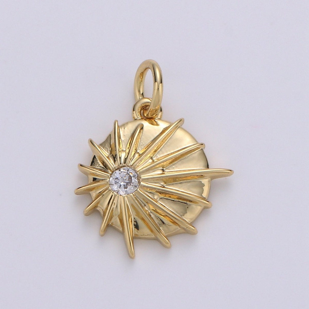 24k Gold plated Sun Charm Pendant, Dainty Celestial Pendant CZ SunBurst Necklace Earring Charm Bohmeian Boho Jewelry Supply D-213 - DLUXCA