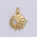 24k Gold plated Sun Charm Pendant, Dainty Celestial Pendant CZ SunBurst Necklace Earring Charm Bohmeian Boho Jewelry Supply D-213 - DLUXCA