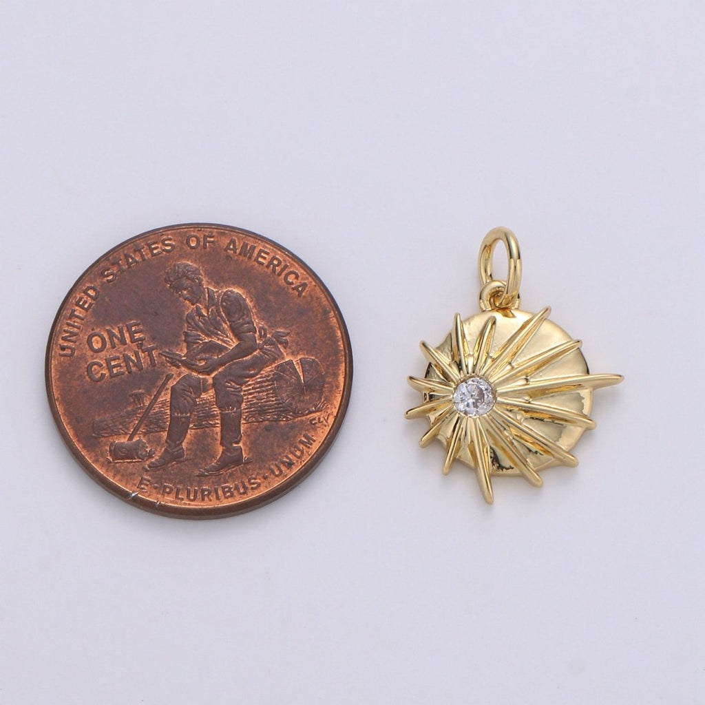 24k Gold plated Sun Charm Pendant, Dainty Celestial Pendant CZ SunBurst Necklace Earring Charm Bohmeian Boho Jewelry Supply D-213 - DLUXCA