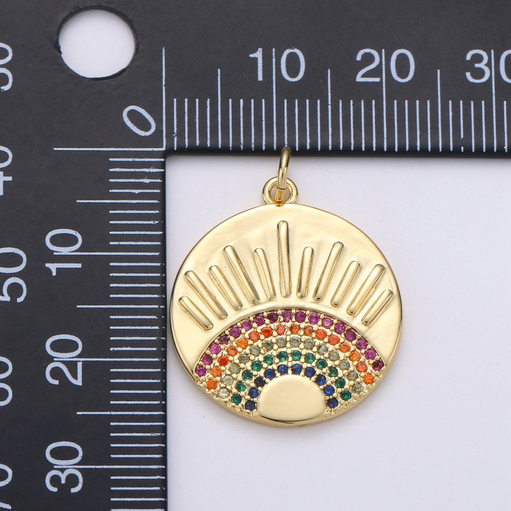 24K Gold plated SunBurst Charm for Necklace Multi Color Cz Charm Micro Pave Rainbow Charm Gold Sun Rise Celestial Jewelry D-609 - DLUXCA