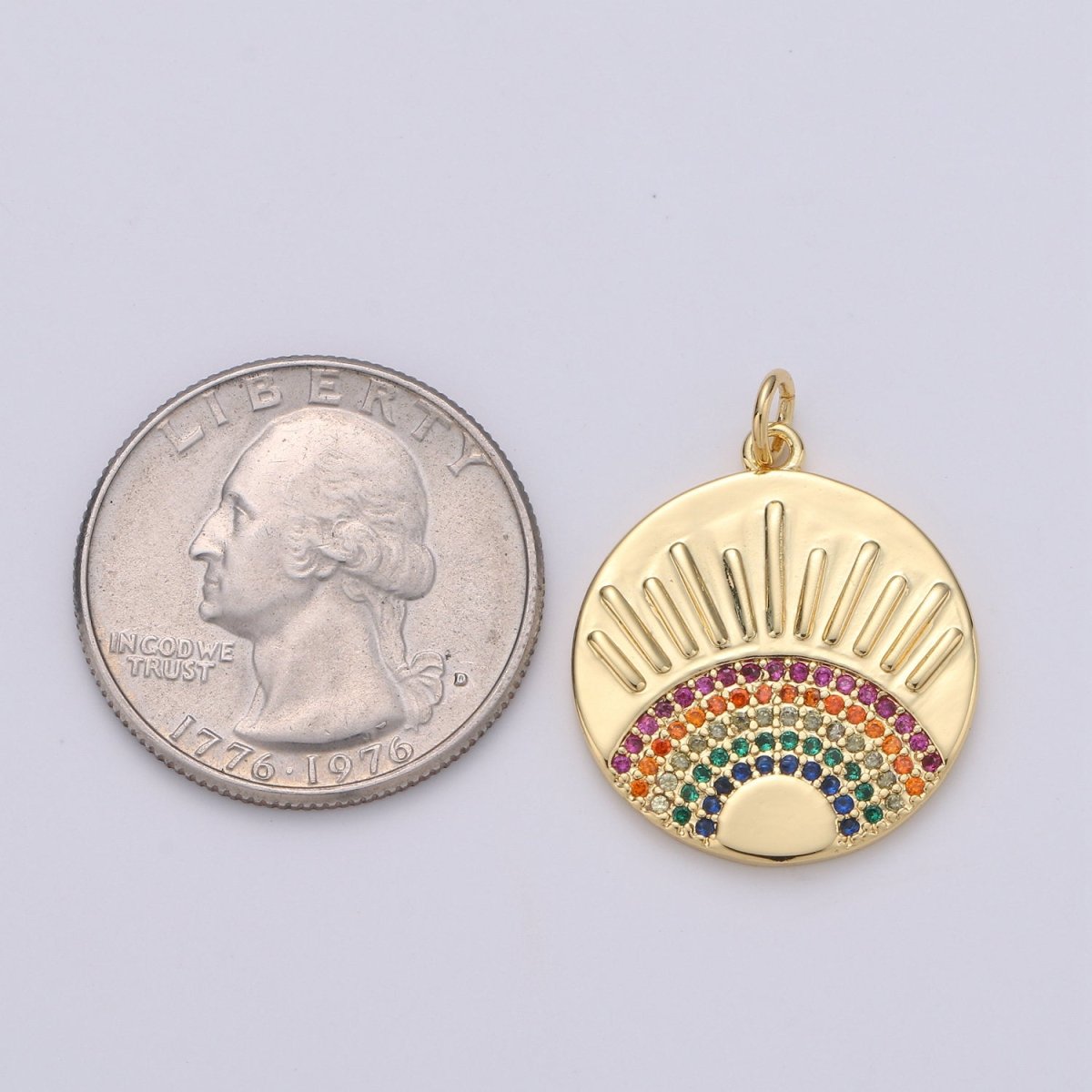 24K Gold plated SunBurst Charm for Necklace Multi Color Cz Charm Micro Pave Rainbow Charm Gold Sun Rise Celestial Jewelry D-609 - DLUXCA