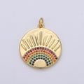 24K Gold plated SunBurst Charm for Necklace Multi Color Cz Charm Micro Pave Rainbow Charm Gold Sun Rise Celestial Jewelry D-609 - DLUXCA