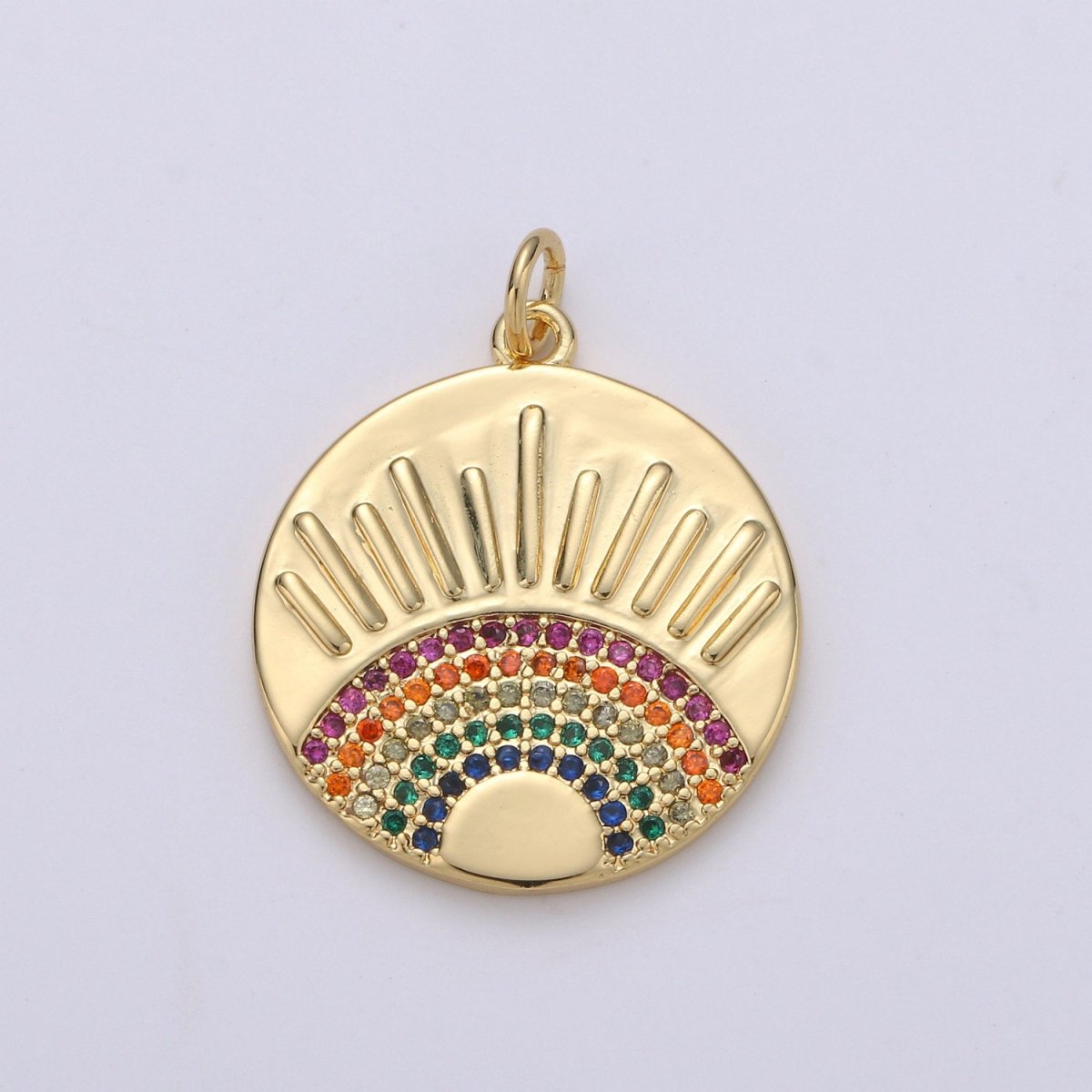 24K Gold plated SunBurst Charm for Necklace Multi Color Cz Charm Micro Pave Rainbow Charm Gold Sun Rise Celestial Jewelry D-609 - DLUXCA