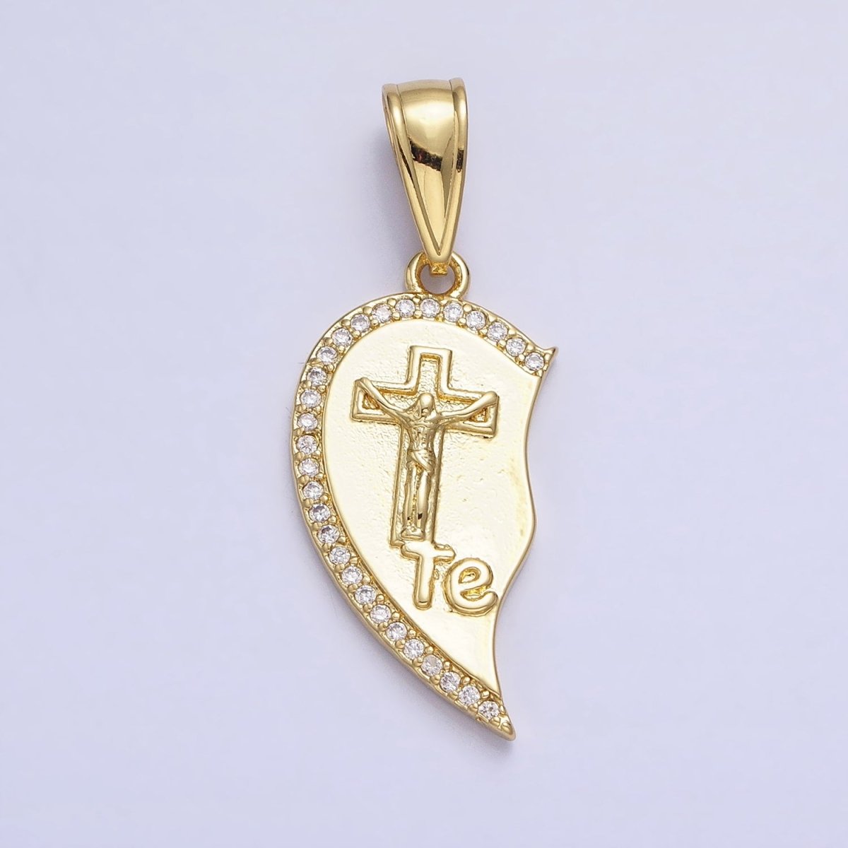 24K Gold plated "Te Amo" Crucifix Cross, Virgin Mary Religious Breakable Heart Pendant | AA227 AA228