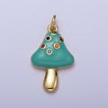24K Gold plated Teal Mushroom Multicolor Round Cubic Zirconia Charm | C-222 - DLUXCA