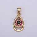 24K Gold plated Tear Drop Pendant Cubic Zirconia CZ Micro Pave Evil Eye Charm N-527 - DLUXCA