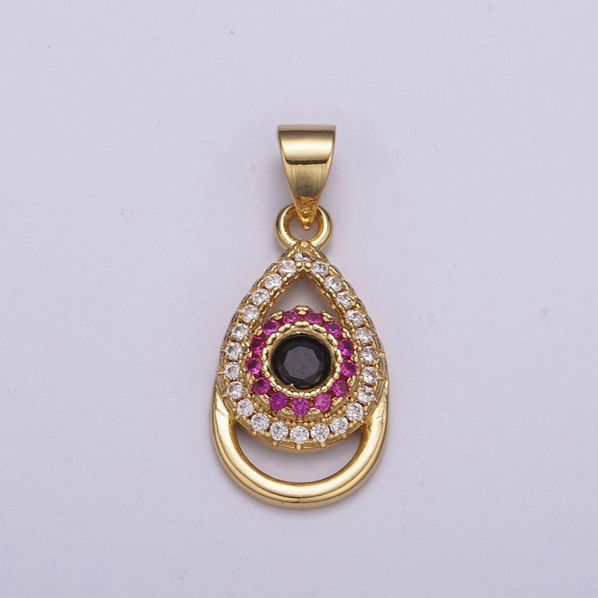 24K Gold plated Tear Drop Pendant Cubic Zirconia CZ Micro Pave Evil Eye Charm N-527 - DLUXCA