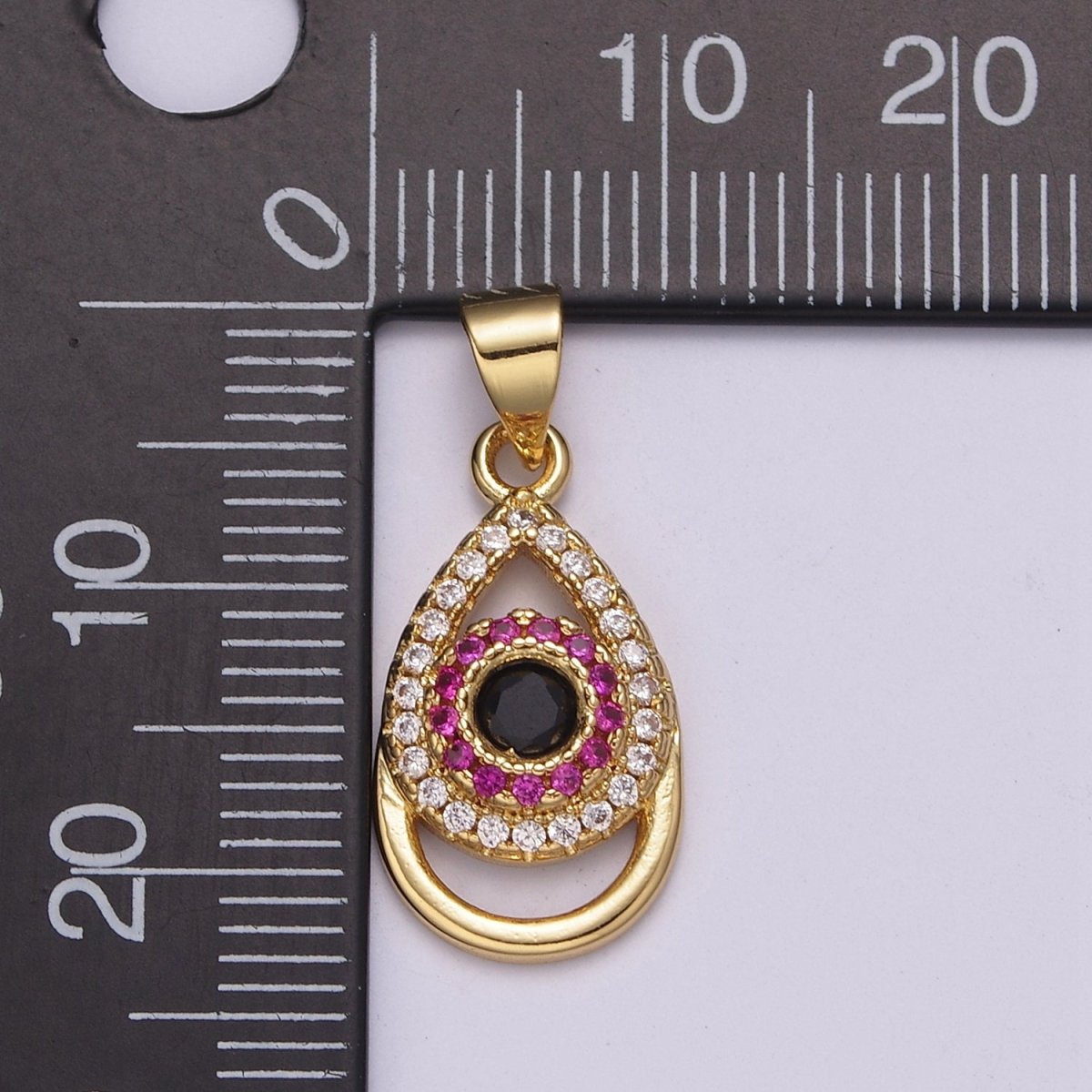 24K Gold plated Tear Drop Pendant Cubic Zirconia CZ Micro Pave Evil Eye Charm N-527 - DLUXCA