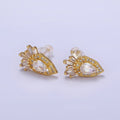 24K Gold plated Teardrop Baguette Micro Paved CZ Stud Earrings | AB1175 - DLUXCA
