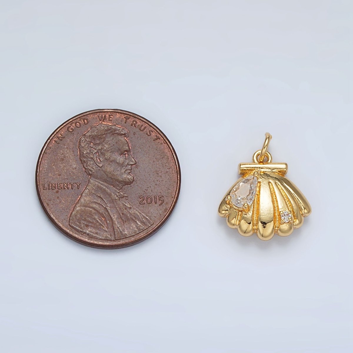 24K Gold plated Teardrop CZ Clam Sea Shell Puffed Charm | AC160 - DLUXCA