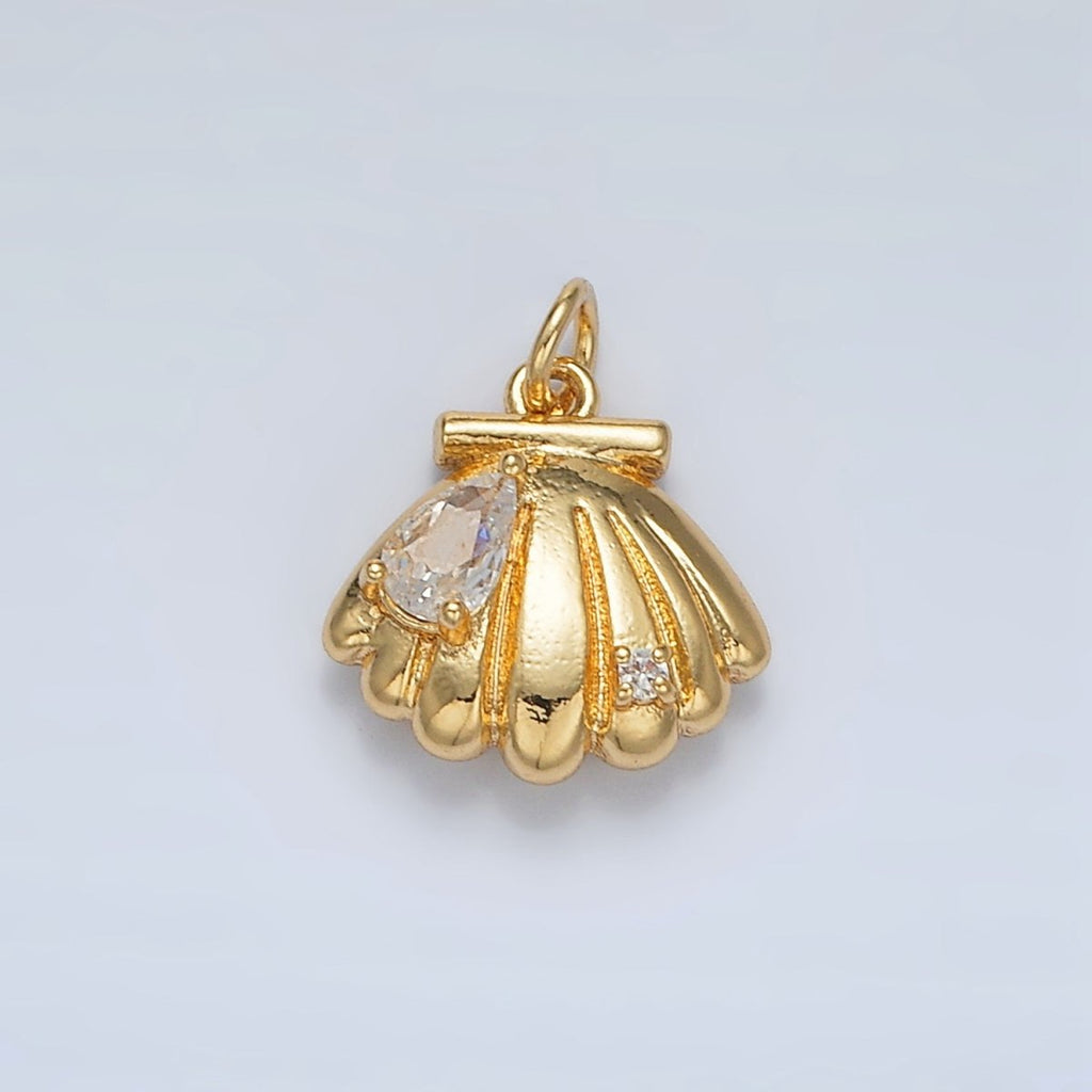 24K Gold plated Teardrop CZ Clam Sea Shell Puffed Charm | AC160 - DLUXCA