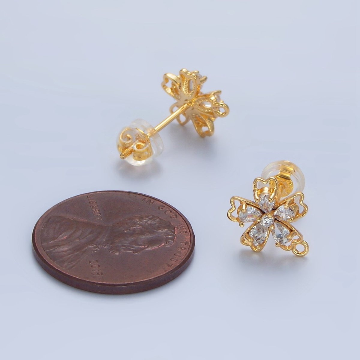24K Gold plated Teardrop CZ Flower Drop Stud Earring Findings | Z975 - DLUXCA