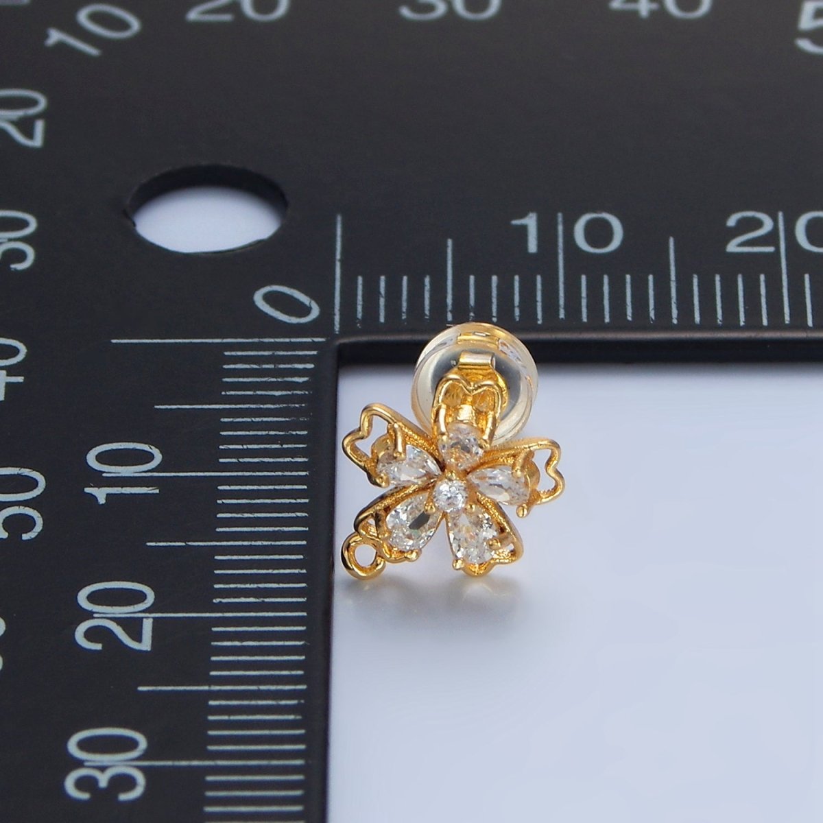 24K Gold plated Teardrop CZ Flower Drop Stud Earring Findings | Z975 - DLUXCA