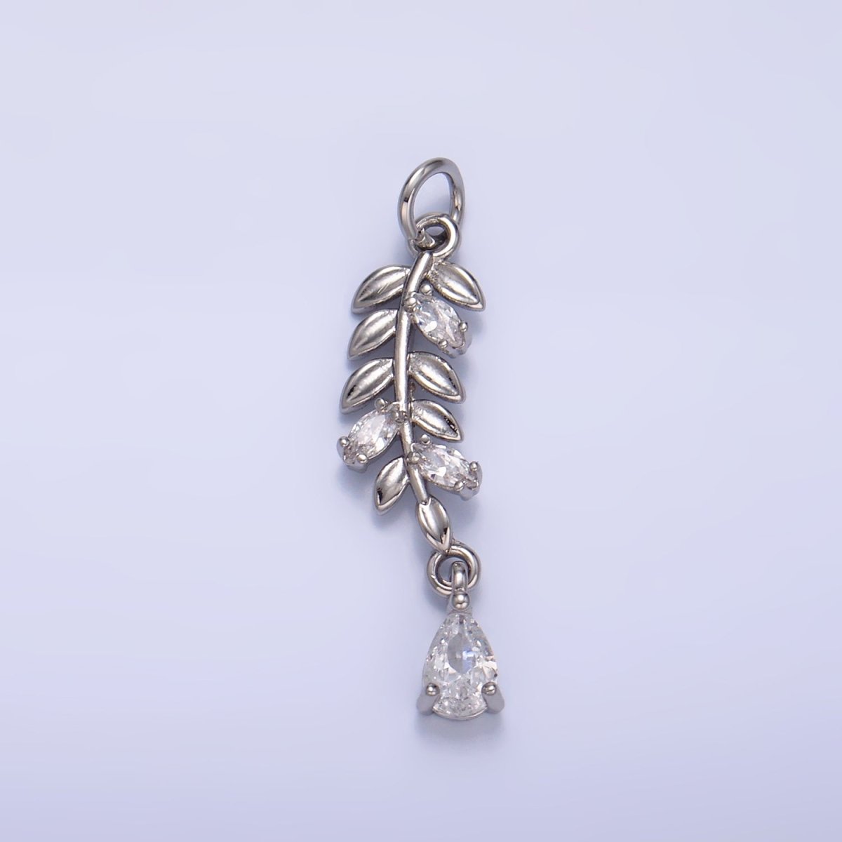 24K Gold plated Teardrop CZ Leaf Nature Charm in Gold & Silver | W449 - DLUXCA