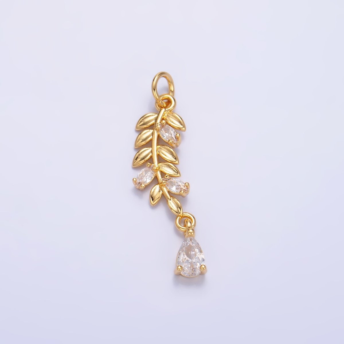 24K Gold plated Teardrop CZ Leaf Nature Charm in Gold & Silver | W449 - DLUXCA