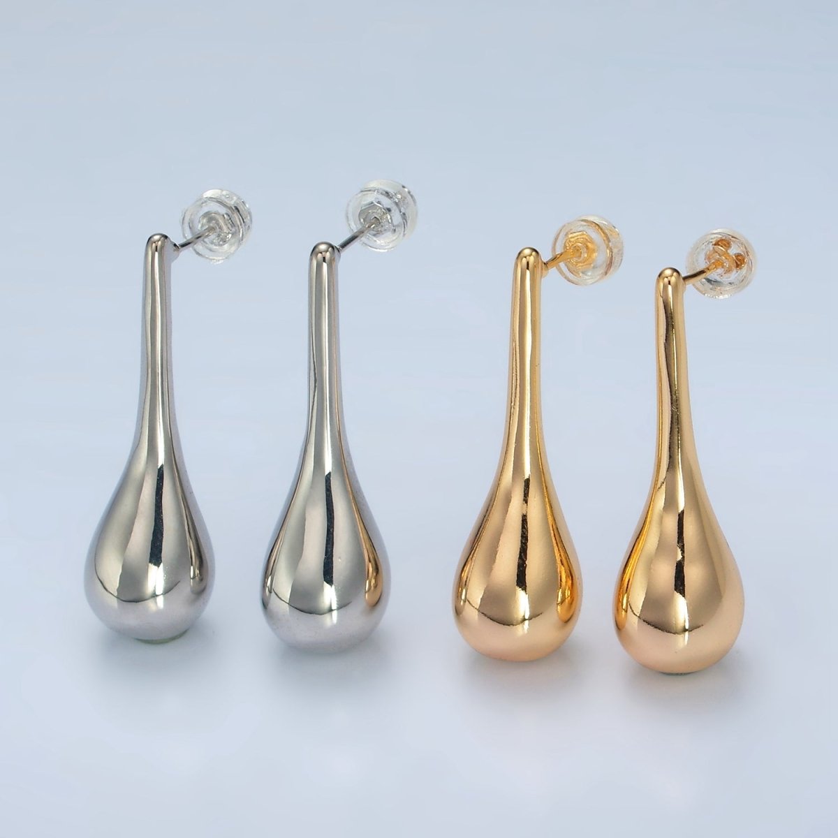 24K Gold plated Teardrop Drip Dome Stud Earrings in Gold & Silver | AD590 AD591