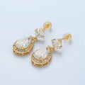 24K Gold plated Teardrop Micro Paved CZ Drop Stud Earrings | AD752 - DLUXCA