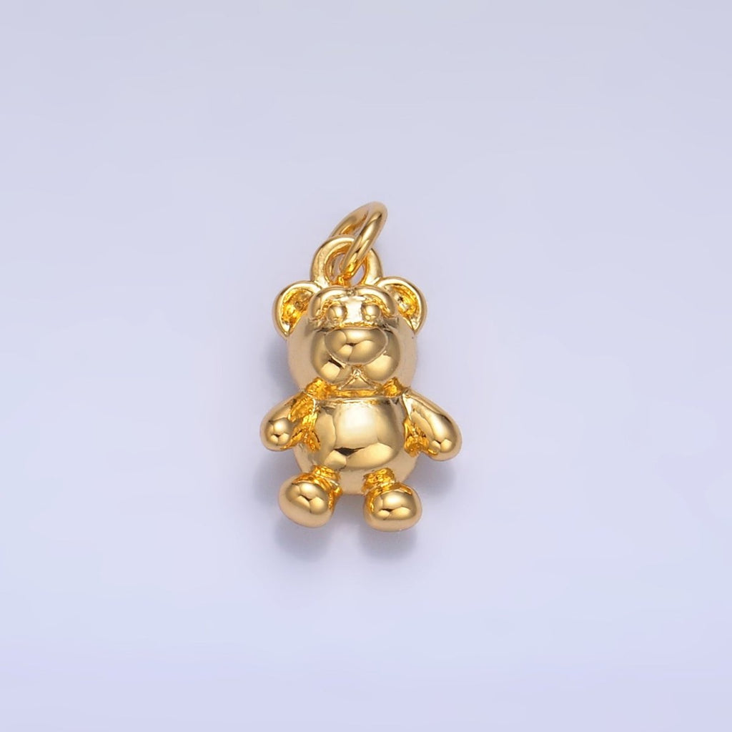 24K Gold plated Teddy Bear Animal Multidimensional 3D Charm in Gold & Silver | W797 