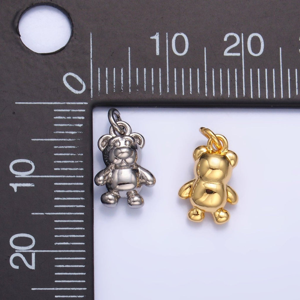24K Gold plated Teddy Bear Animal Multidimensional 3D Charm in Gold & Silver | W797 